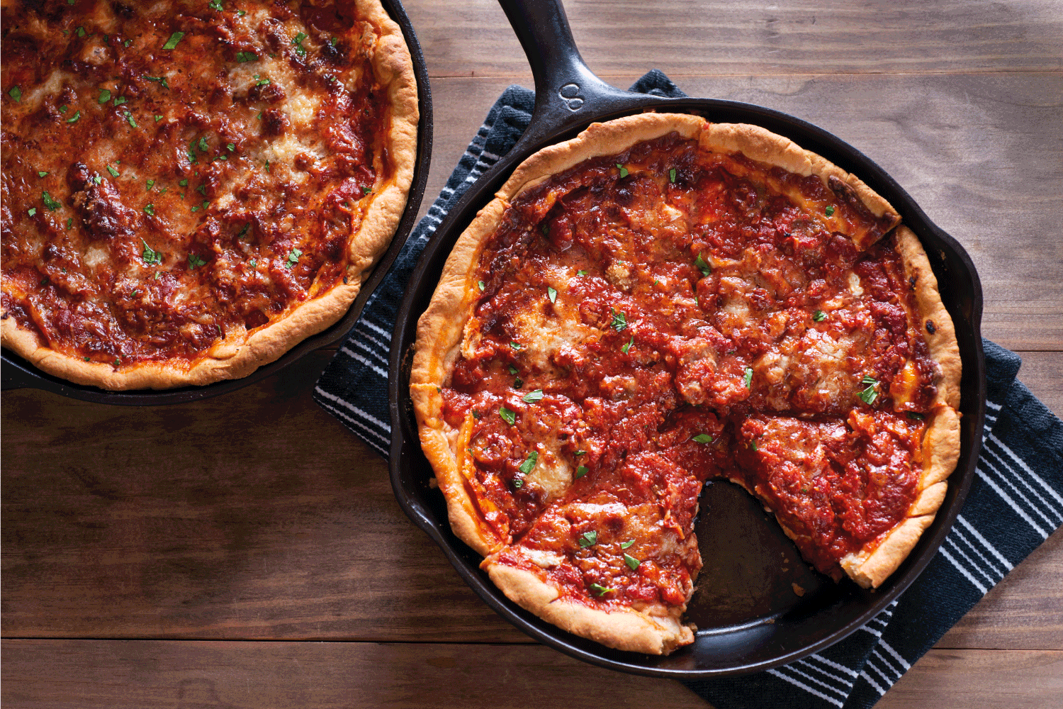 Deep Dish Chicago Style Pizza in a Cast Iron Skillets