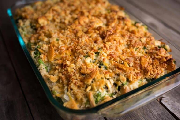A turkey casserole with broccoli, rice and crumbled crackers, How To Freeze Casserole Leftovers