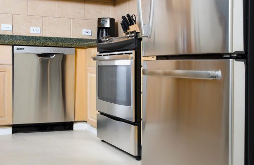 A modern kitchen with stainless steel appliance