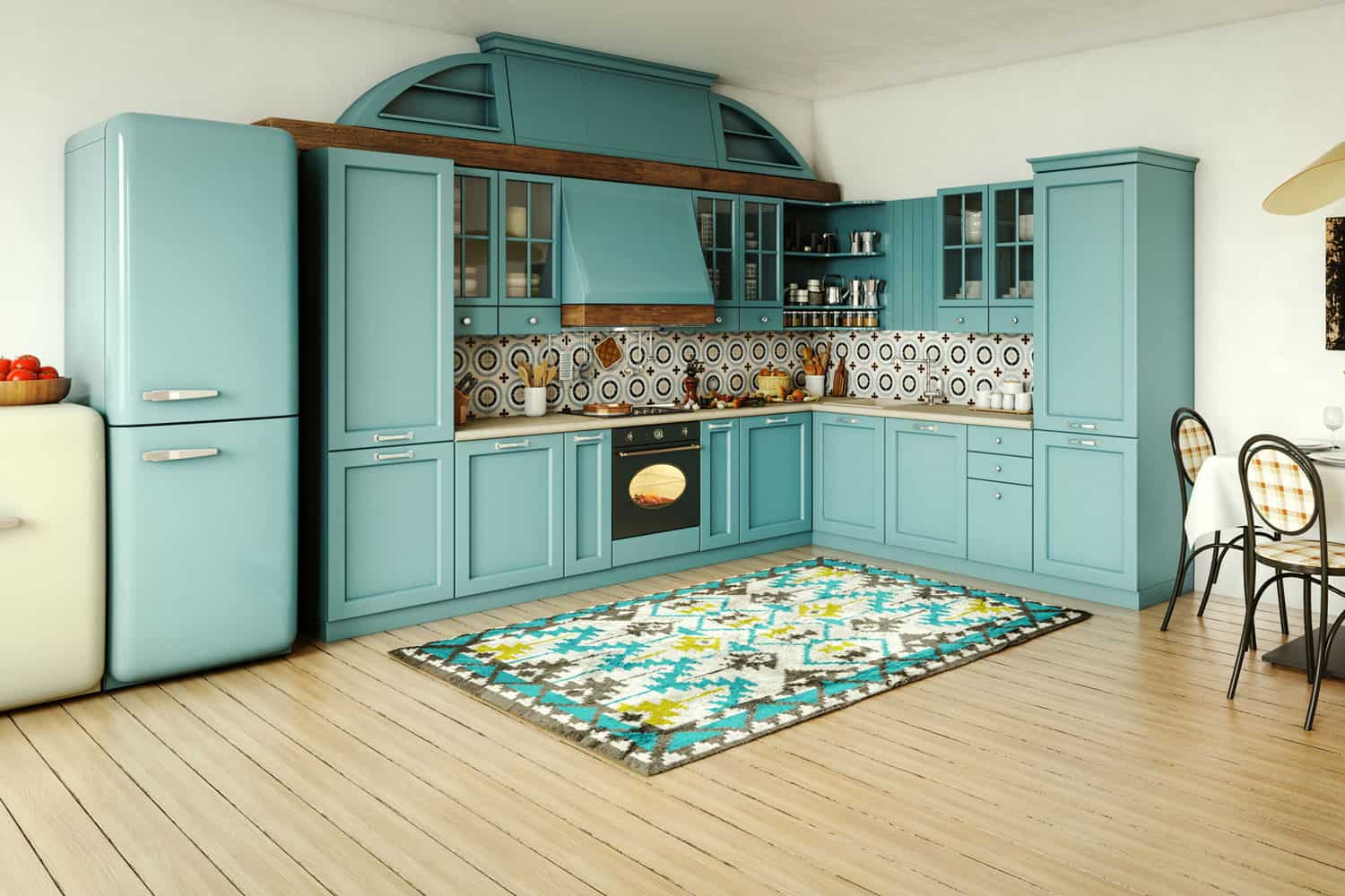 Bright ambiance color of mint green kitchen cabinets