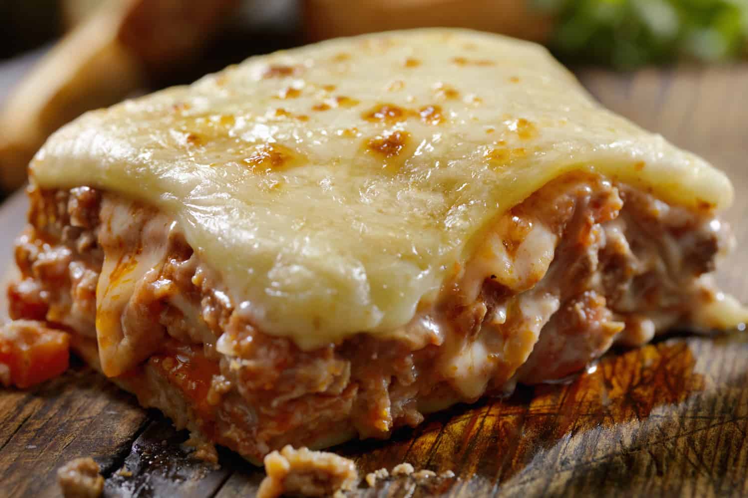 Cheesy, Beef and Veal Lasagna with a bechamel sauce and ricotta cheese