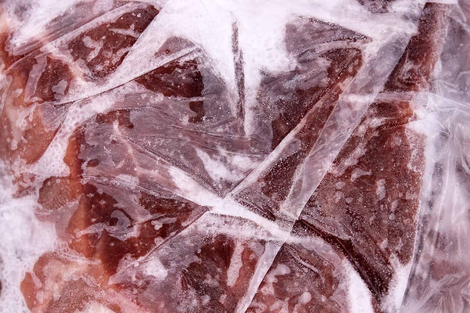Frozen meat in a plastic bag