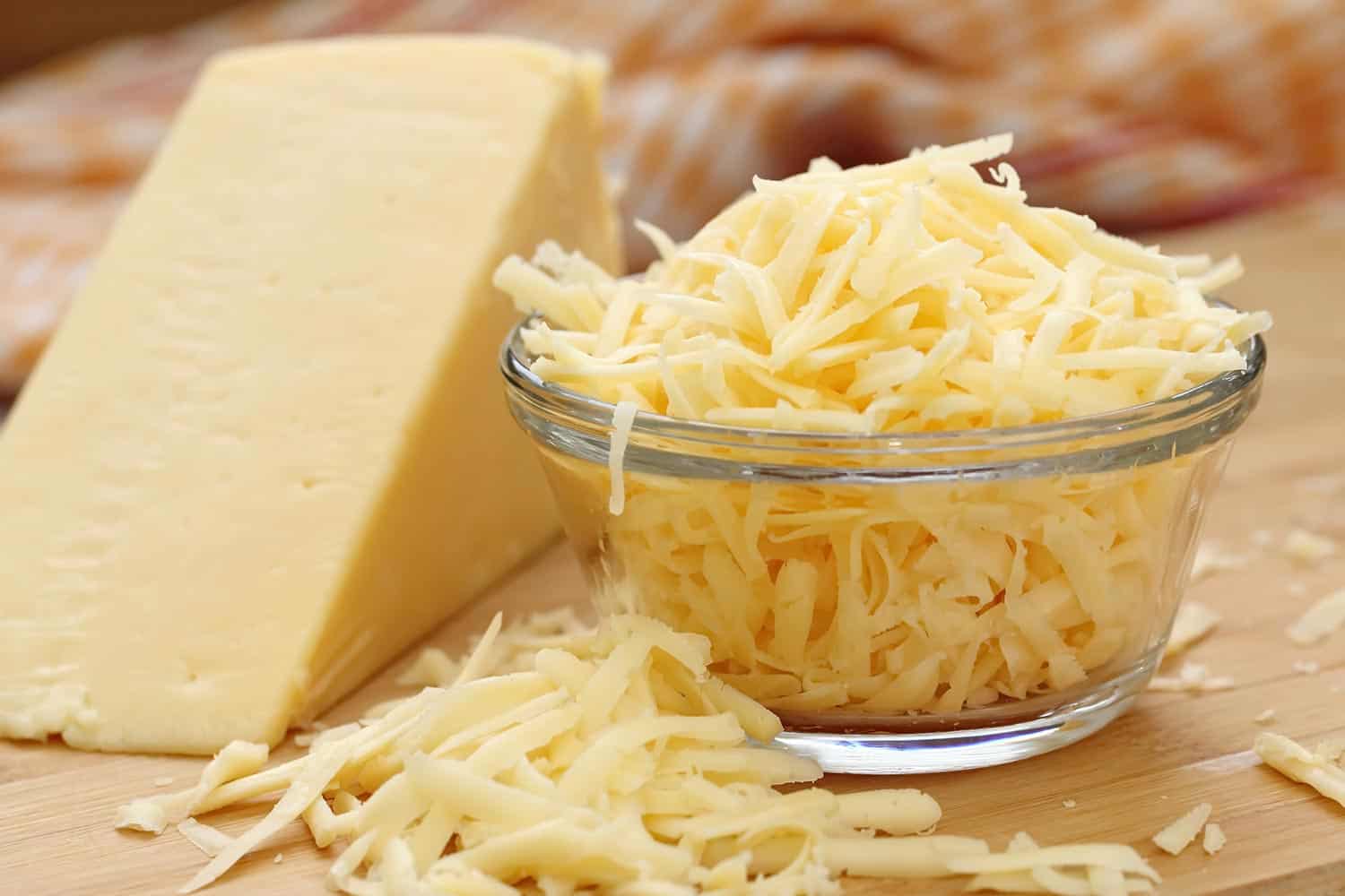 Grated cheese in a glass bowl