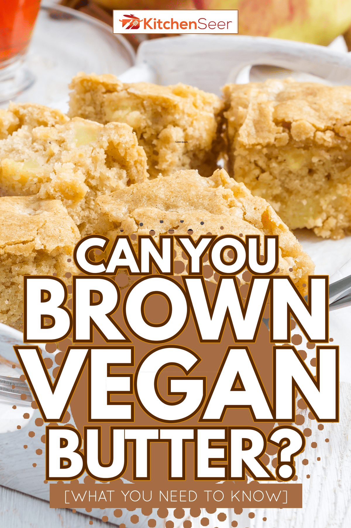 Homemade blondie (blonde) brownies apple cake, square slices in wooden tray, horizonta - Can You Brown Vegan Butter [What You Need To Know]