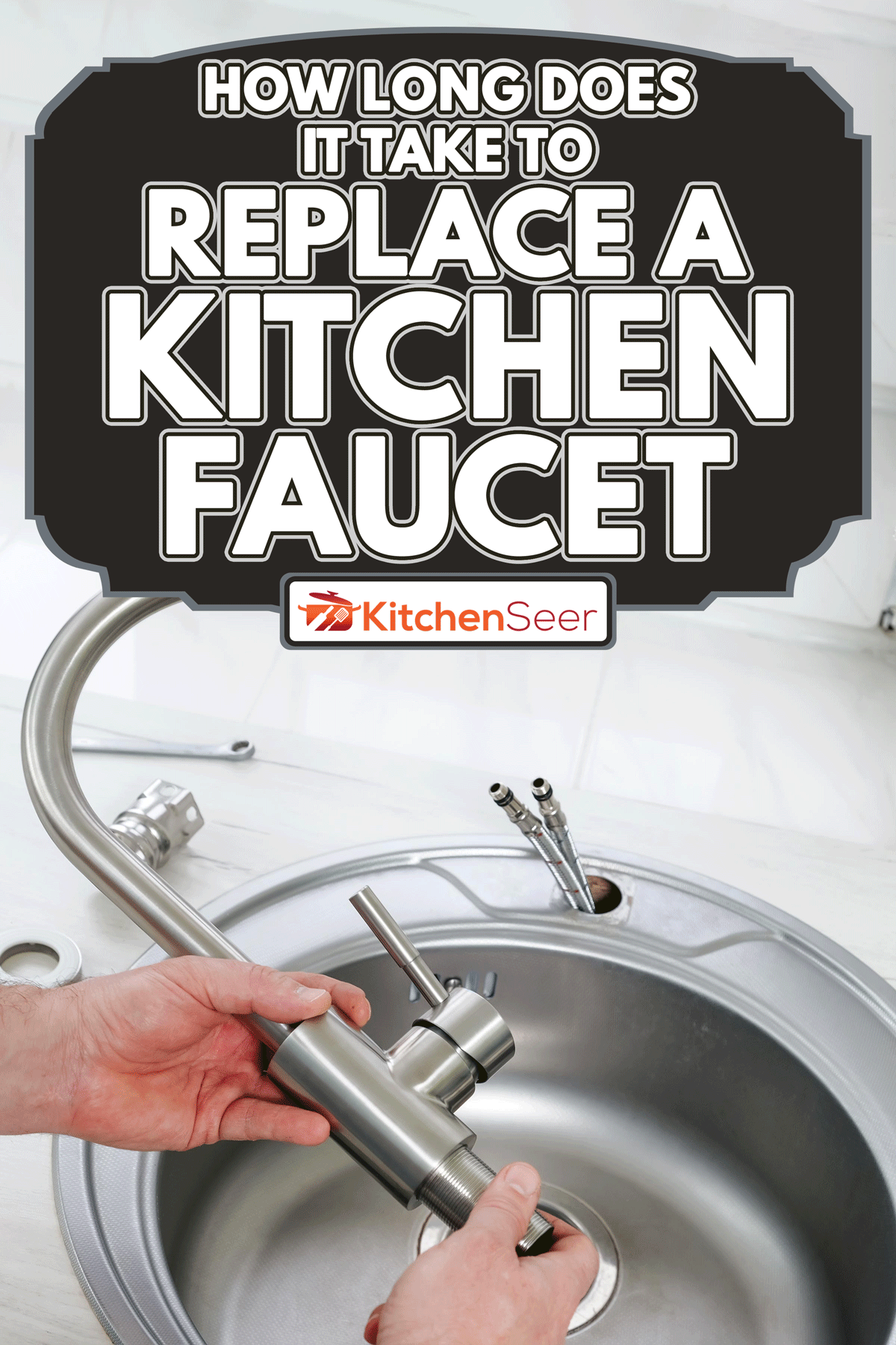 Plumber hand holds a new faucet for installing into the kitchen sink, How Long Does It Take To Replace A Kitchen Faucet