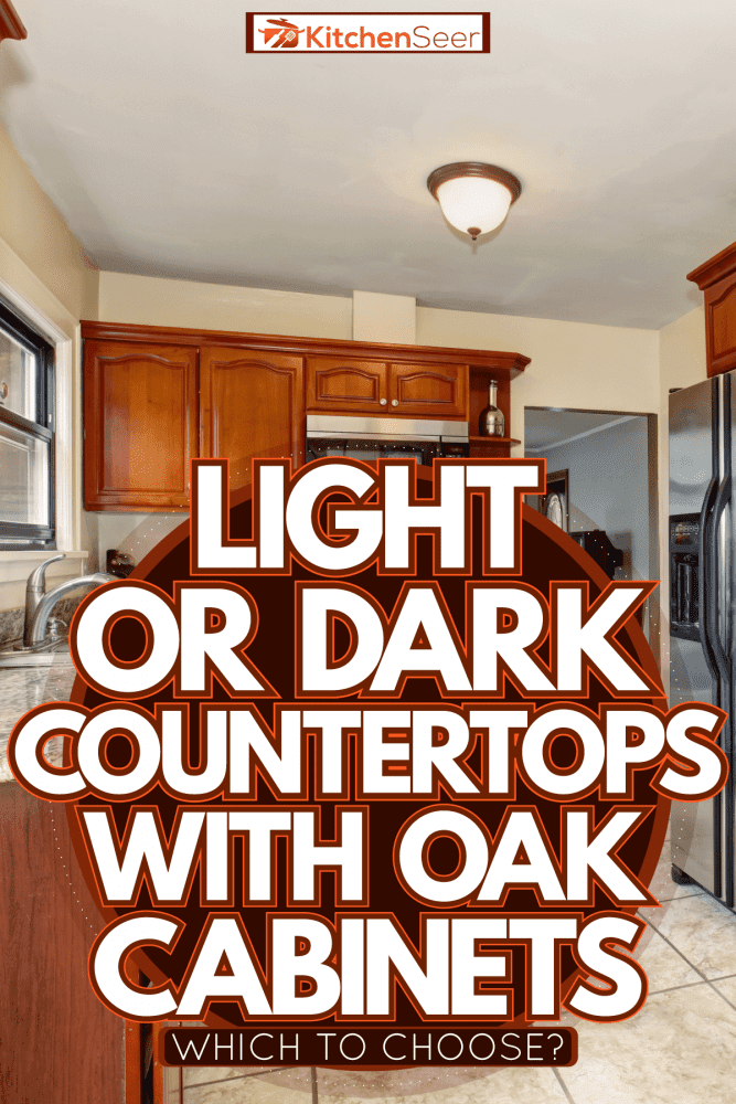 Dark oak cabinets and cupboards inside a modern rustic kitchen, Light Or Dark Countertops With Oak Cabinets - Which To Choose?