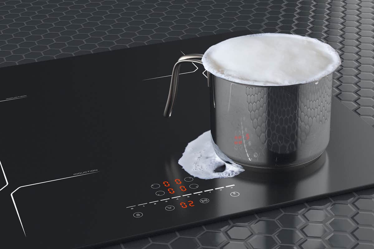 Milk boiled in a modern kitchen stove
