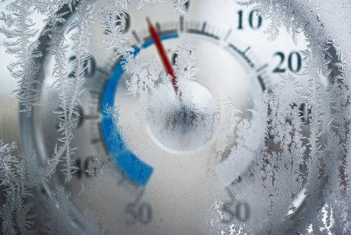 Thermometer behind the frozen window