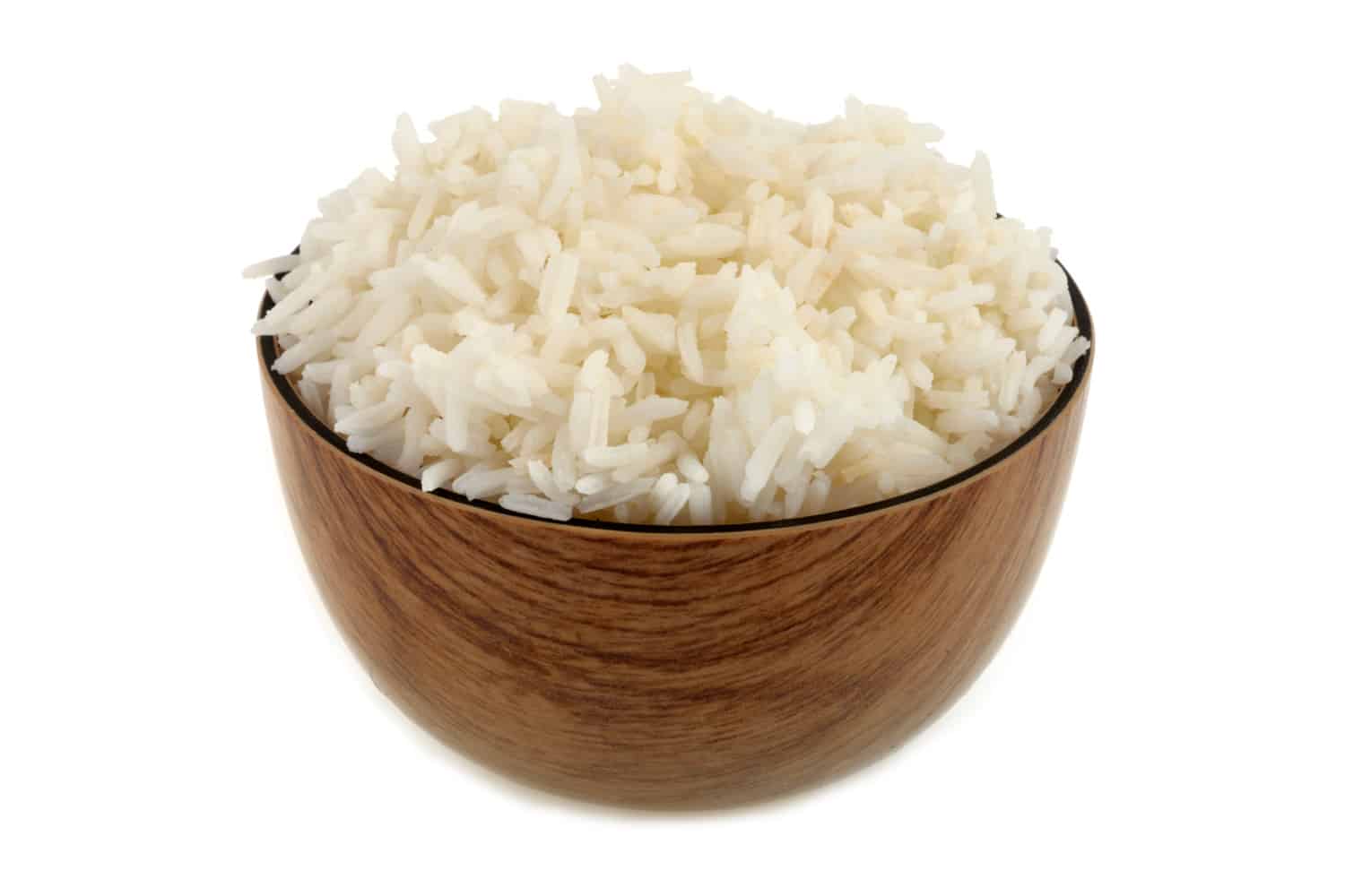 White rice bowl in close-up on a white background