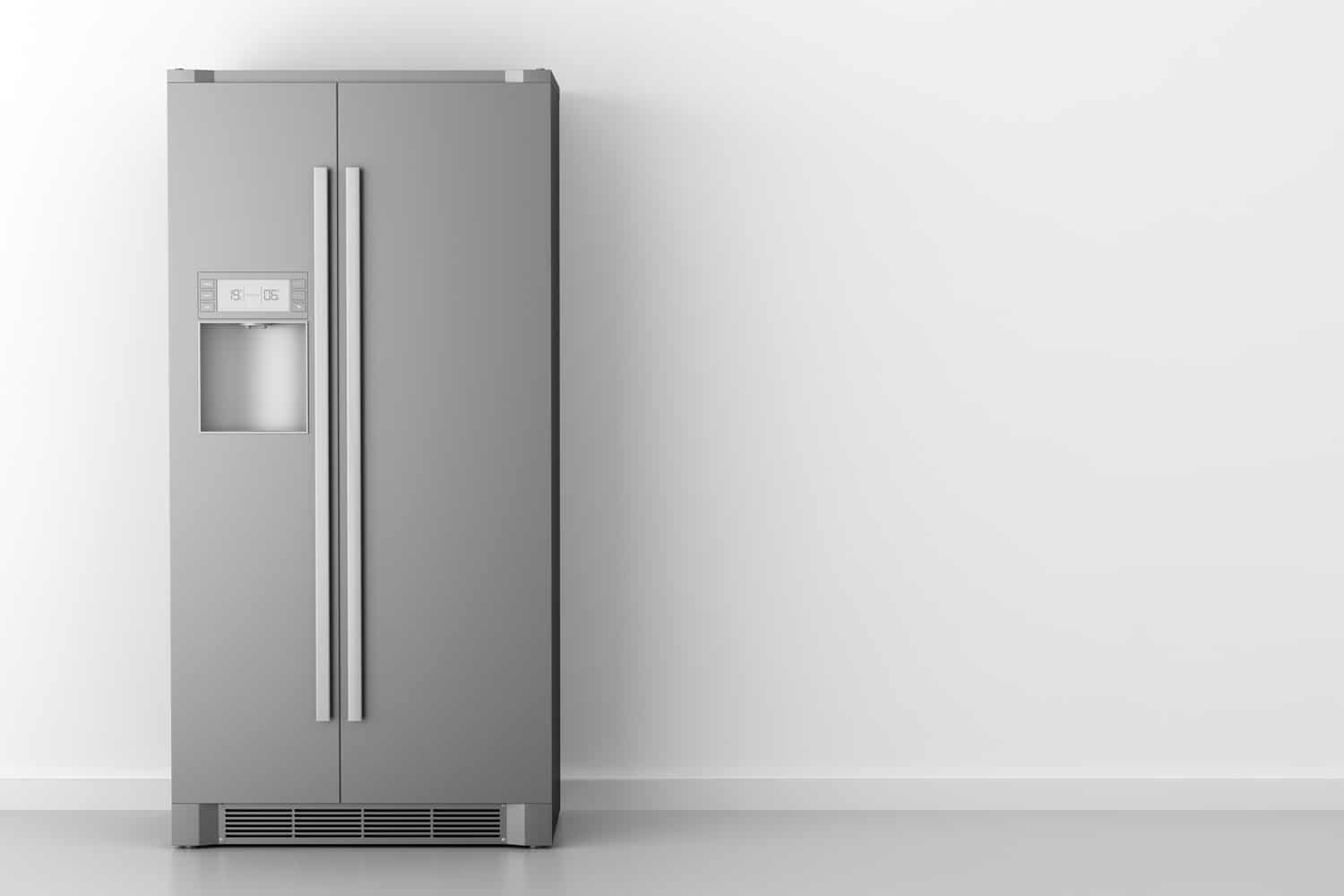 modern fridge in front of white wall