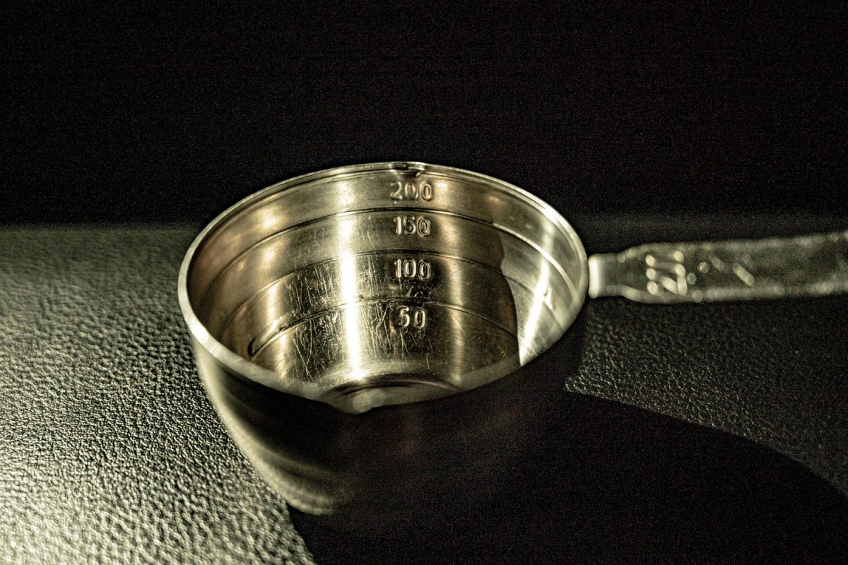 A stainless steel measuring cup for the kitchen