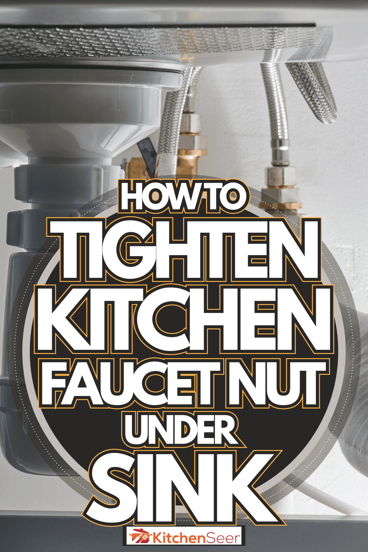 Hand with wrench tighten screw on pipe, How To Tighten Kitchen Faucet Nut Under Sink