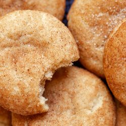 Overhead view of homemade snickerdoodle cookies with a bite missing - Why Are My Snickerdoodles Flat [And How To Prevent This]