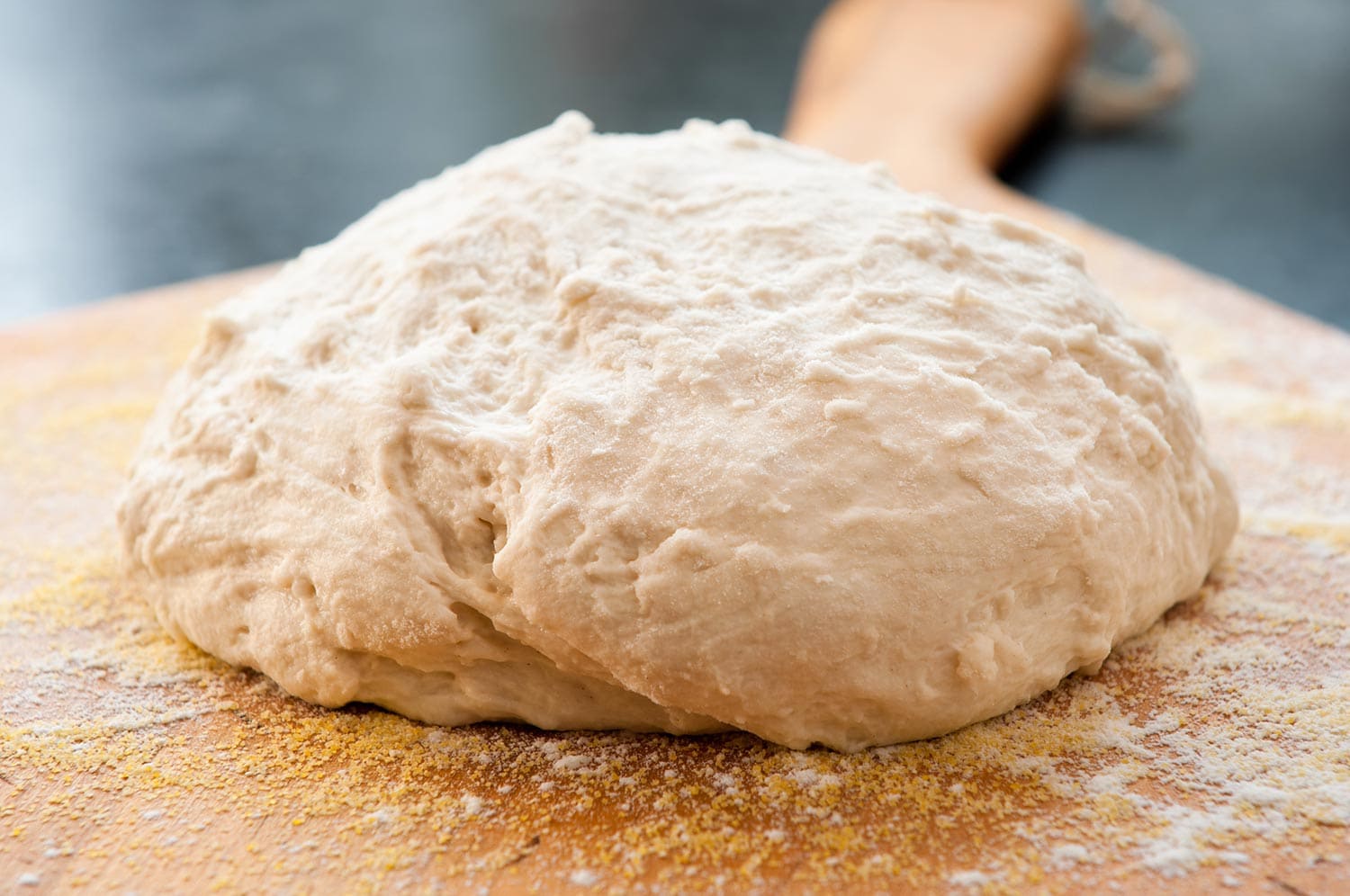 Raw bread dough sitting on paddle