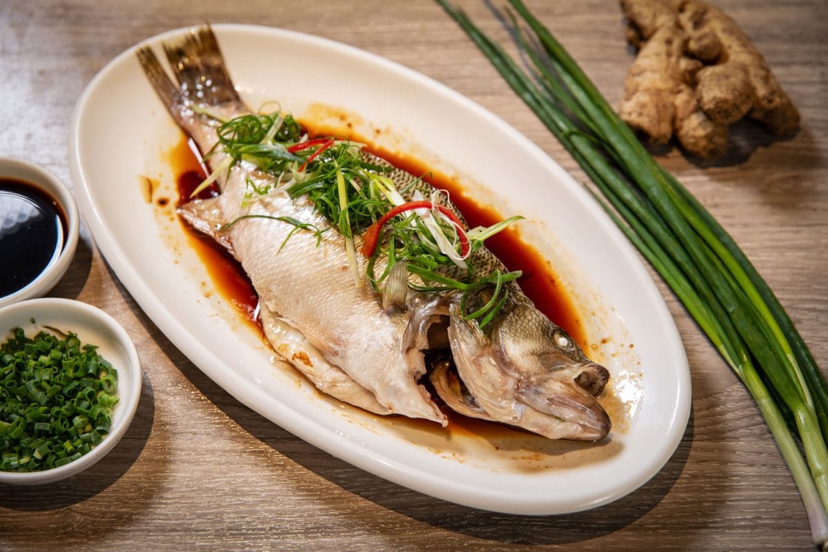 Steamed Chinese fish on a plate