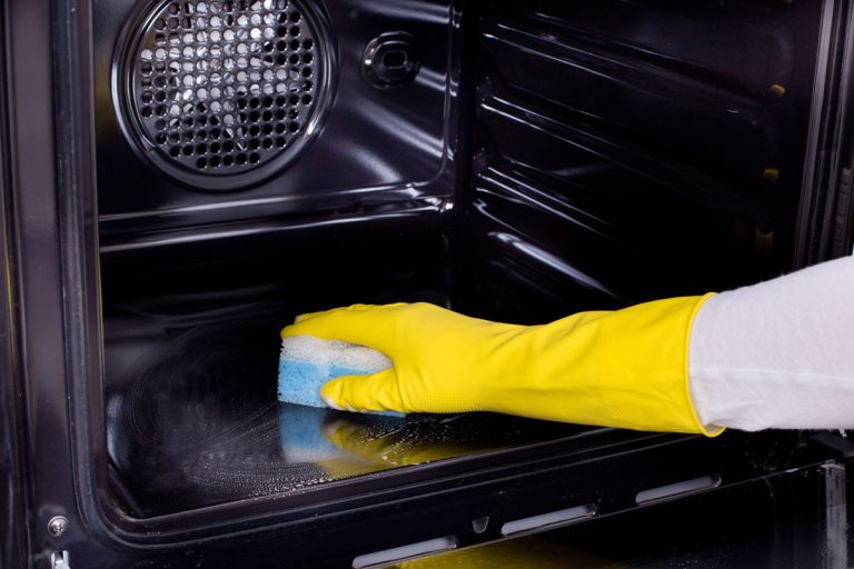 Using yellow protective glove for cleaning oven, Self Cleaning Oven Fire - Is This Okay?