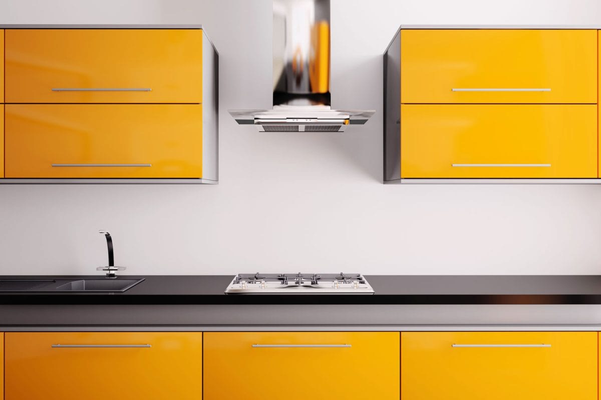 Yellow aluminum kitchen cabinets and cupboards
