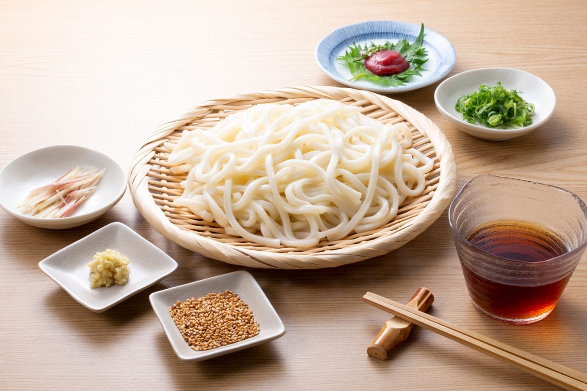 A basket of Udon noodles