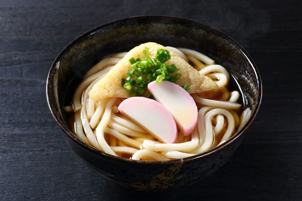 A bowl of Udon noodles with tofu