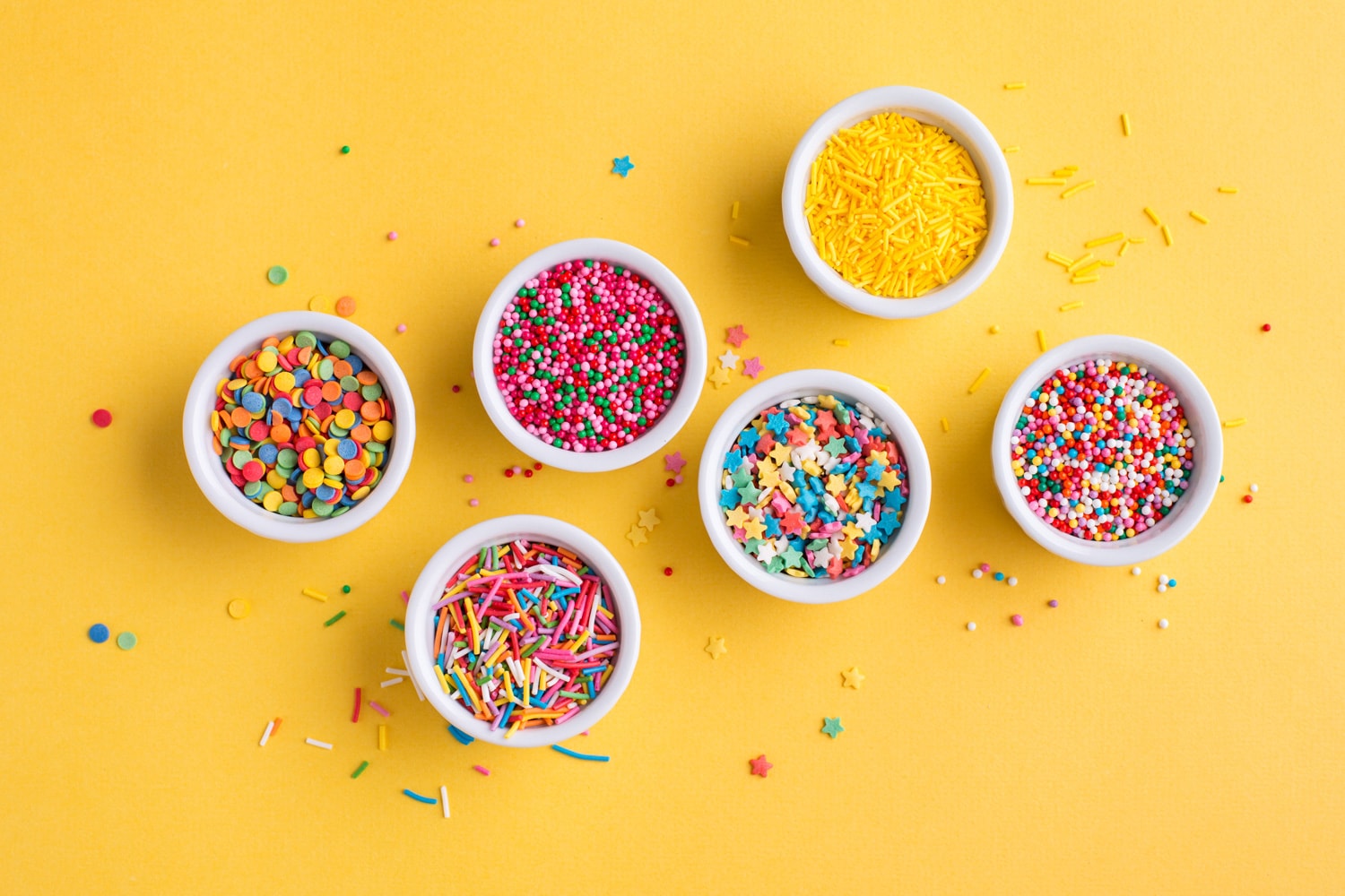 A collection of sprinkles for cake and ice-cream and cookies, Top view