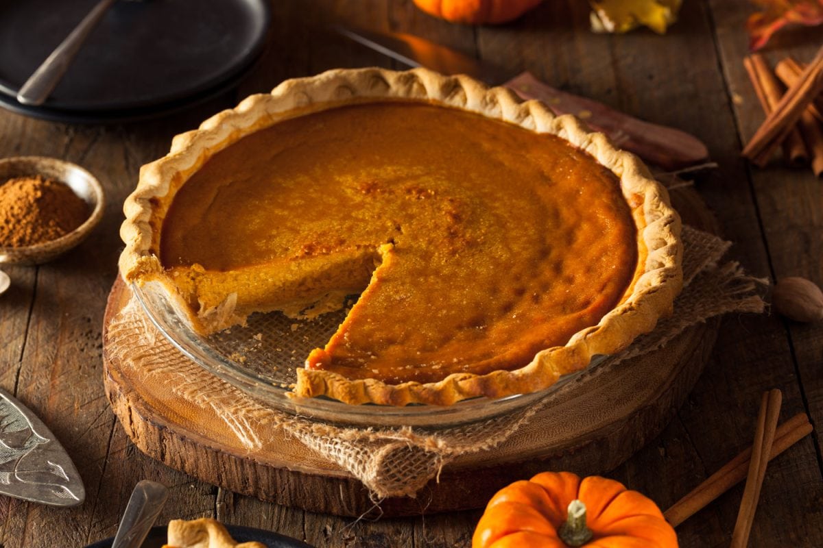 A freshly baked pumpkin pie