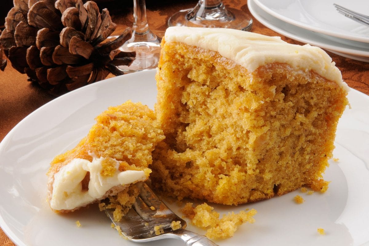 A slice of fluffy and delicious pumpkin cake