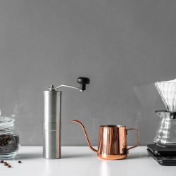 Coffee brewing tools in modern style for homemade on white table, How To Brew White Coffee (It's Easier Than You Think!)