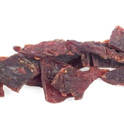 Portion of spices beef jerky pieces isolated on a white background - How Long Does Deer Jerky Last