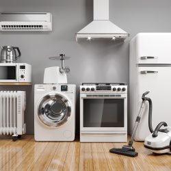Set of home kitchen appliances in the room on the wall background - How Often Should Landlord Replace Appliances