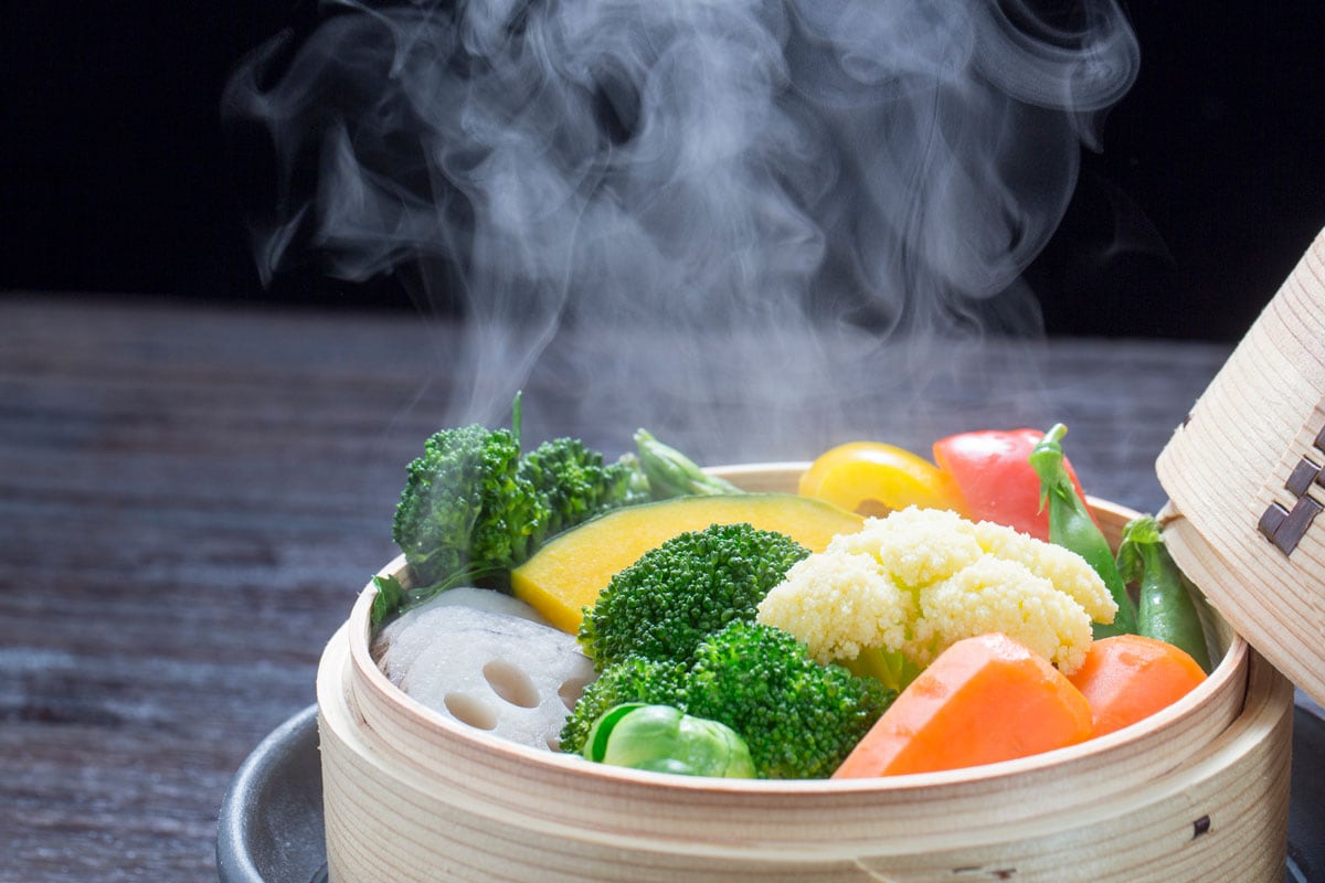 Vegetables being steamed