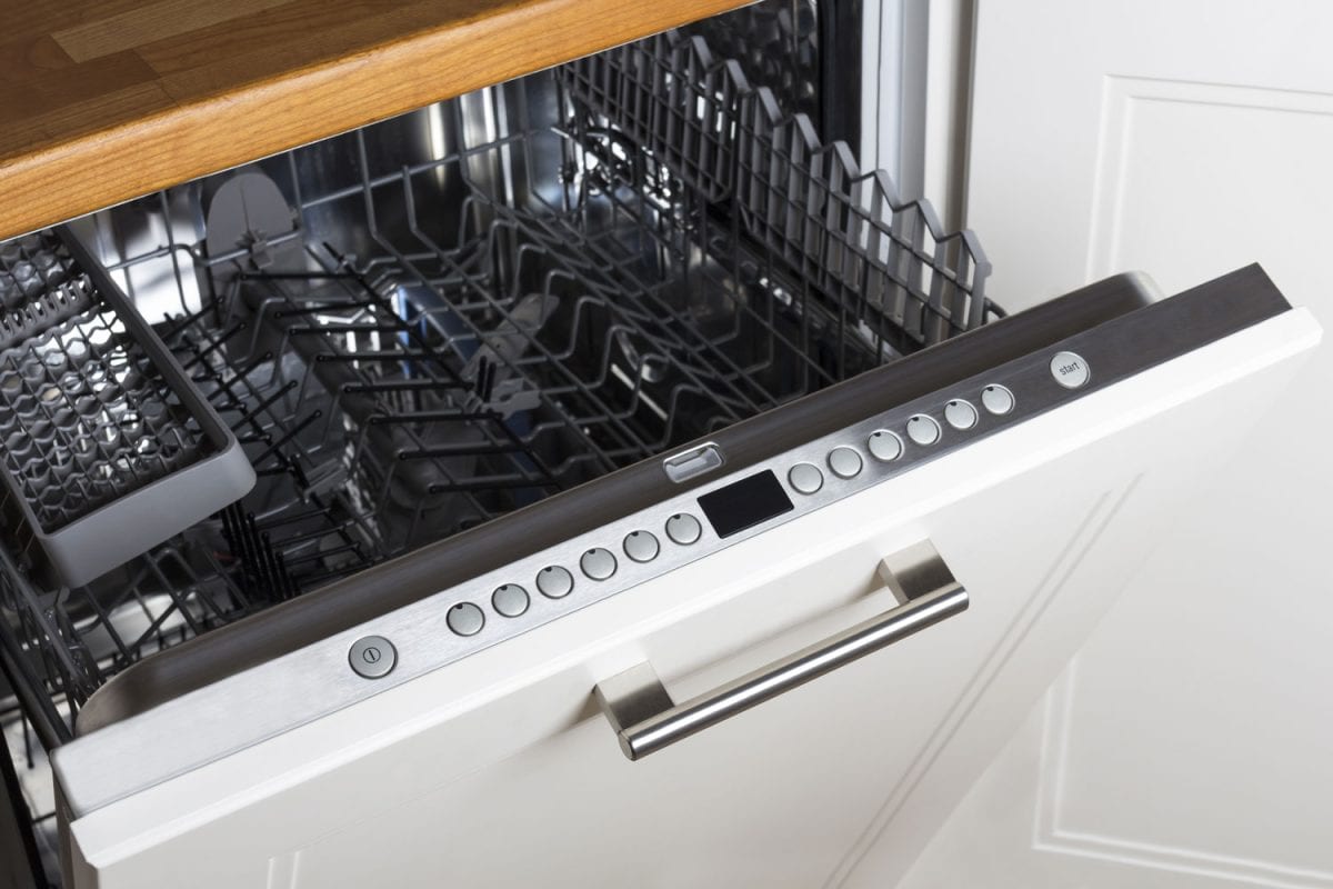 Visible buttons in an opened dishwasher