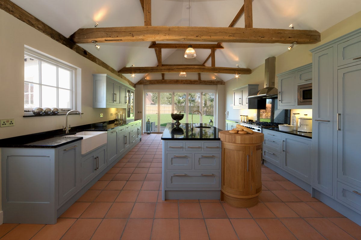 beautiful farmhouse kitchen in a fully restored and rebuilt farm