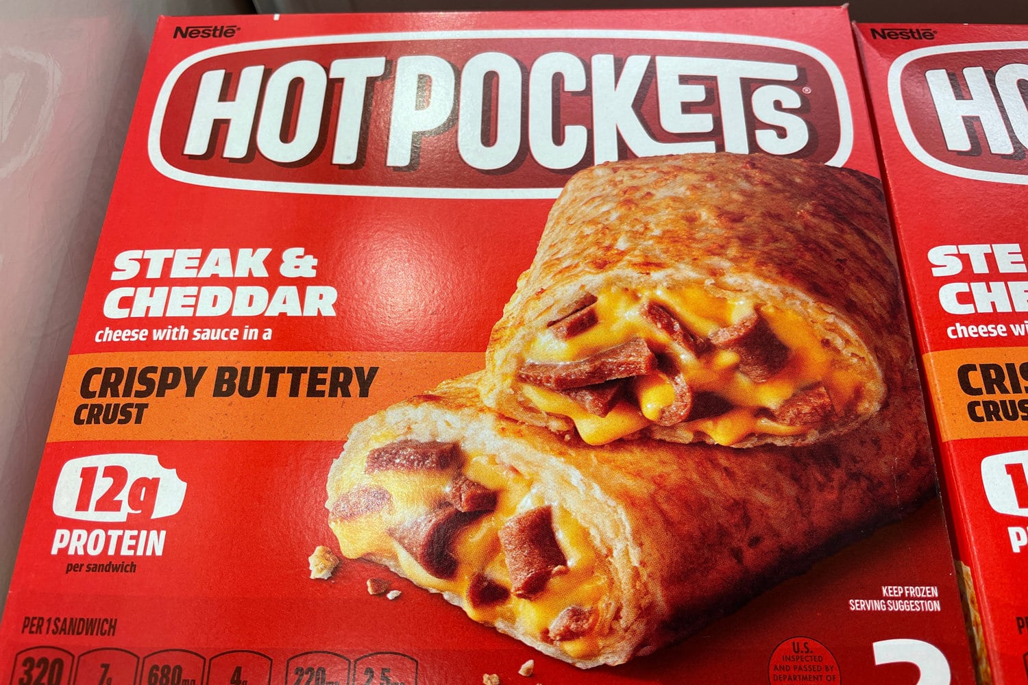 etail store display Hot Pockets looking up