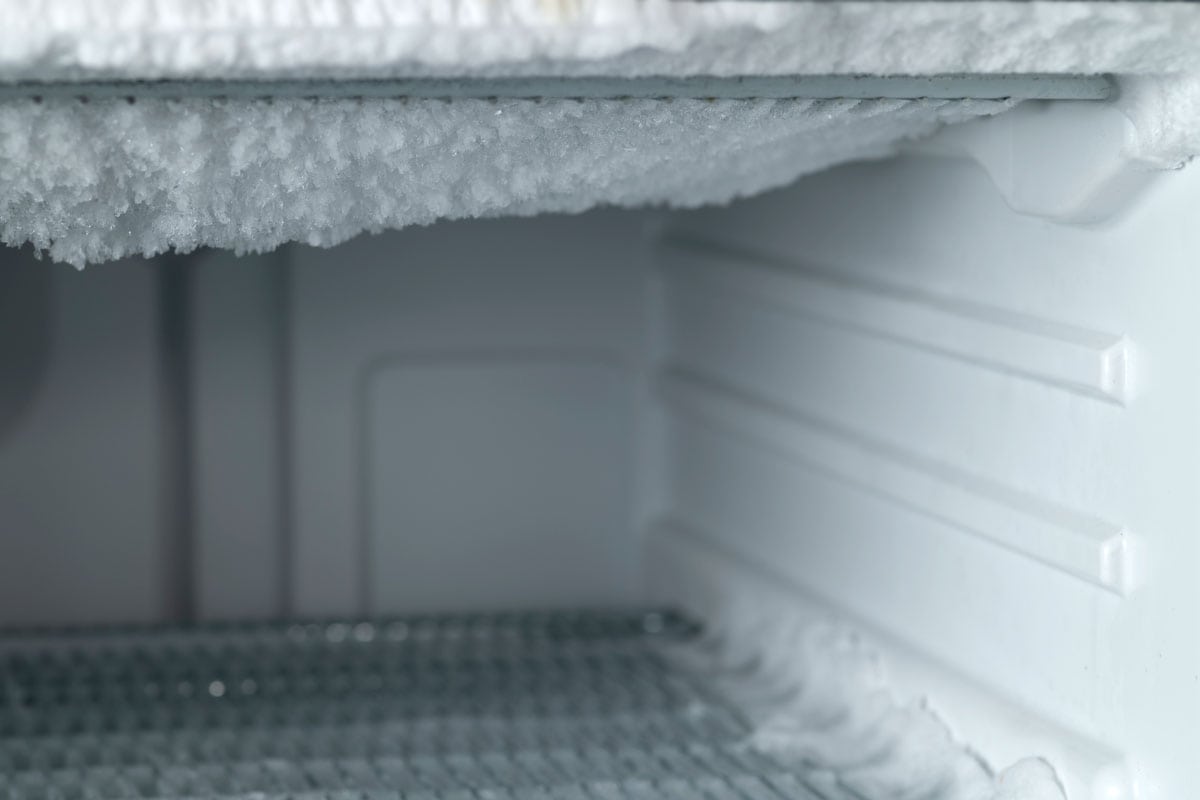 ice on the empty freezer walls