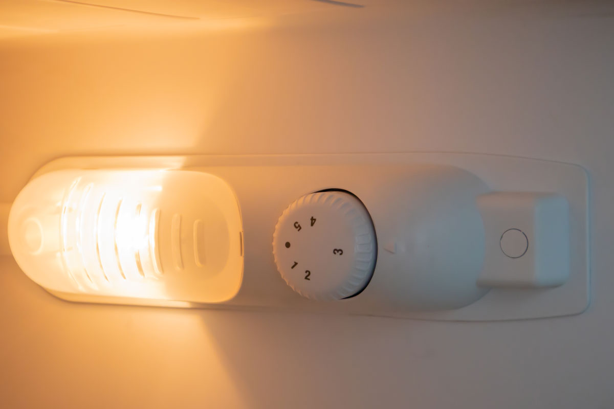 A refrigerator light and a temperature setting knob