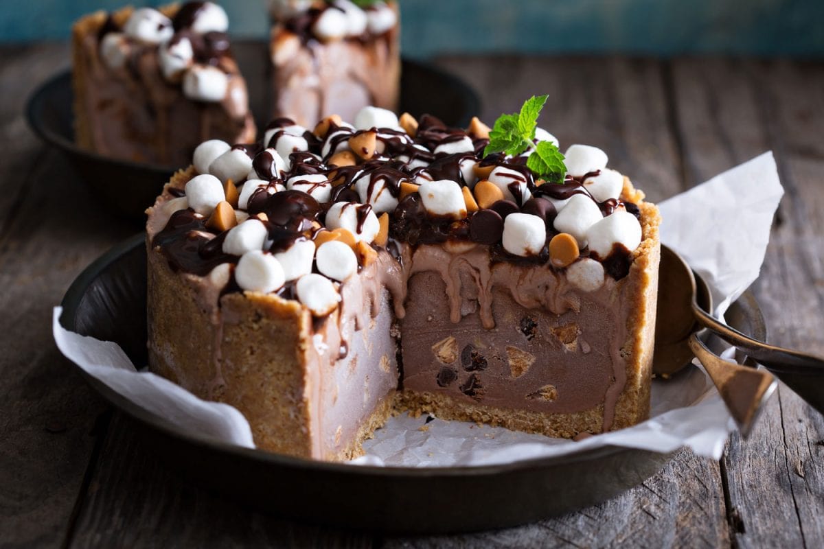A sweet delicious ice cream cake with marshmallows