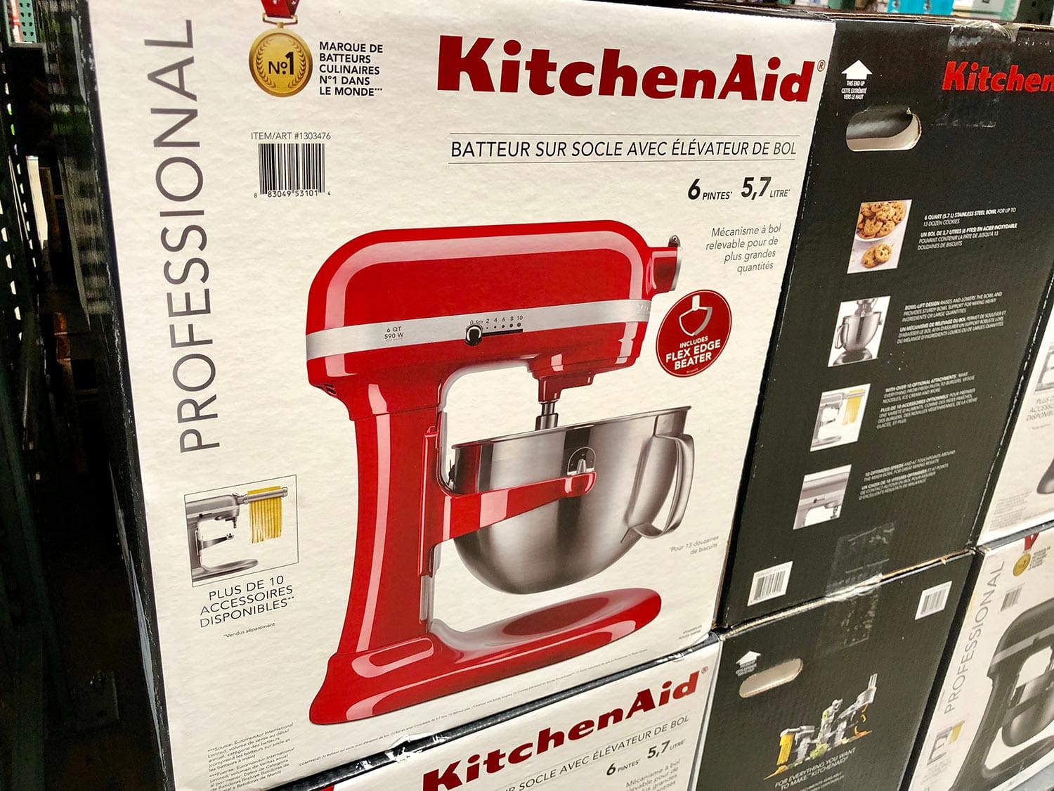 New KitchenAid food mixer in red for display at a large department store