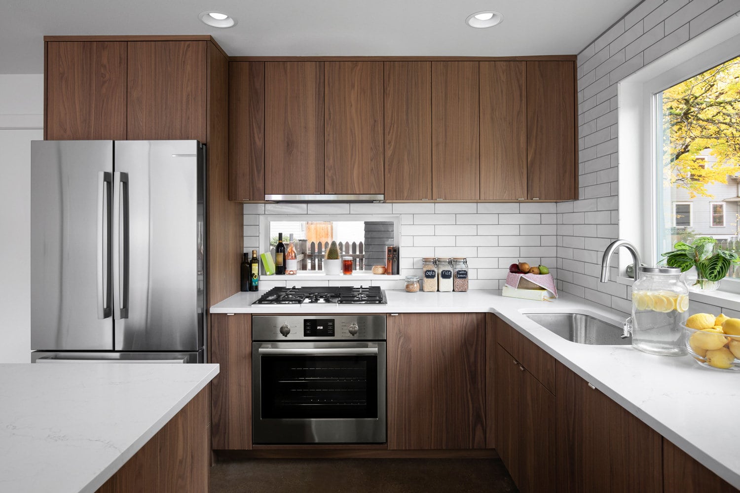 New designed modern kitchen fully styled with stainless steel appliances.