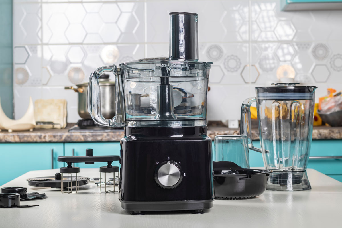 Black food processor in the kitchen