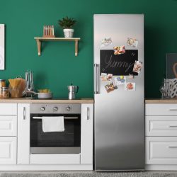 Interior of modern kitchen with refrigerator, How To Reset KitchenAid Refrigerator Control Panel