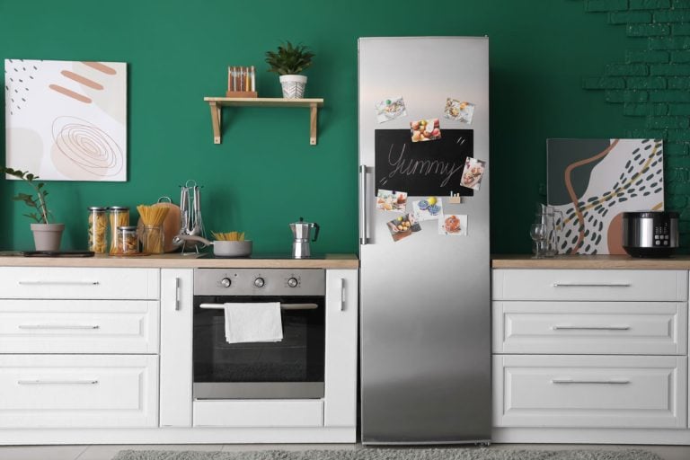 Interior of modern kitchen with refrigerator, How To Reset KitchenAid Refrigerator Control Panel