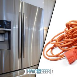 A collage of a fridge and an extension cord, Can You Plug A Fridge Into An Extension Cord?