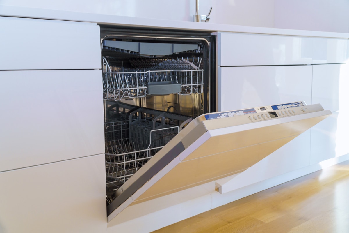 A newly installed dishwasher