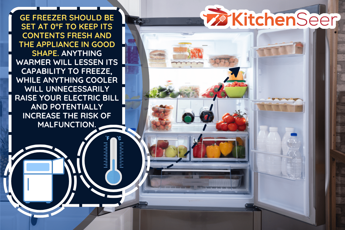 An Open Refrigerator Filled With Fresh Fruits And Vegetables. - What Temperature Should A GE Freezer Be Set At?