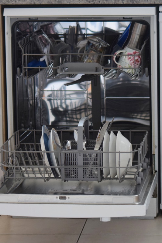 An opened dishwasher