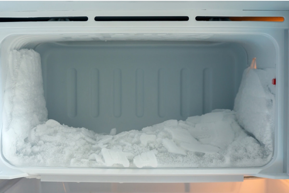 Frost build-up - Ice buildup in an empty refrigerator.