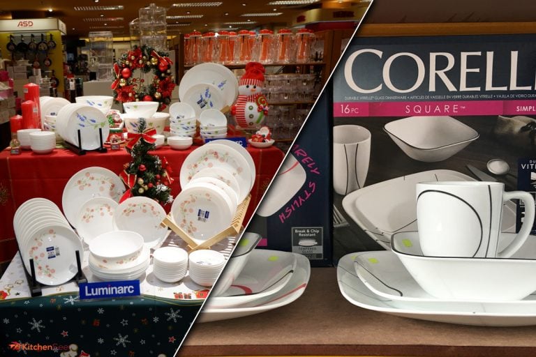 A collage of a luminarc and a corelle dishware, Luminarc Vs Corelle: Pros, Cons & Major Differences