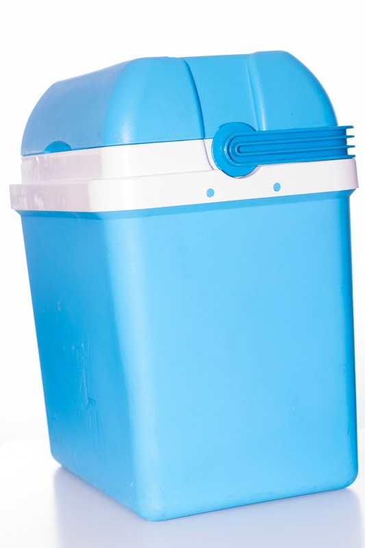 A blue portable ice maker