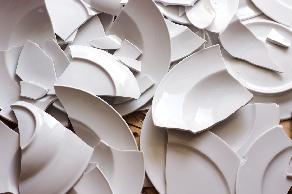 Broken dishes ready for recycling