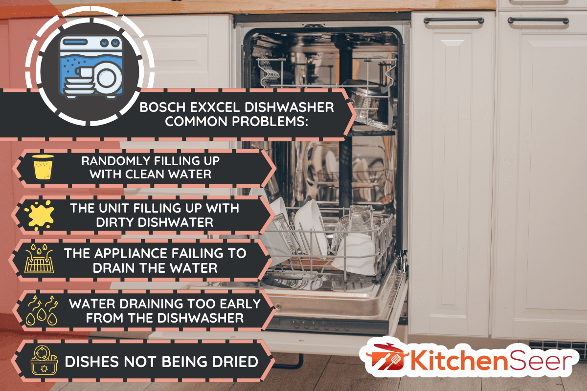 Built-in dishwasher in the kitchen, washing dishes. Plates, cups, glasses are worth washing. Household chores, everyday life. - 5 Bosch Exxcel Dishwasher Common Problems